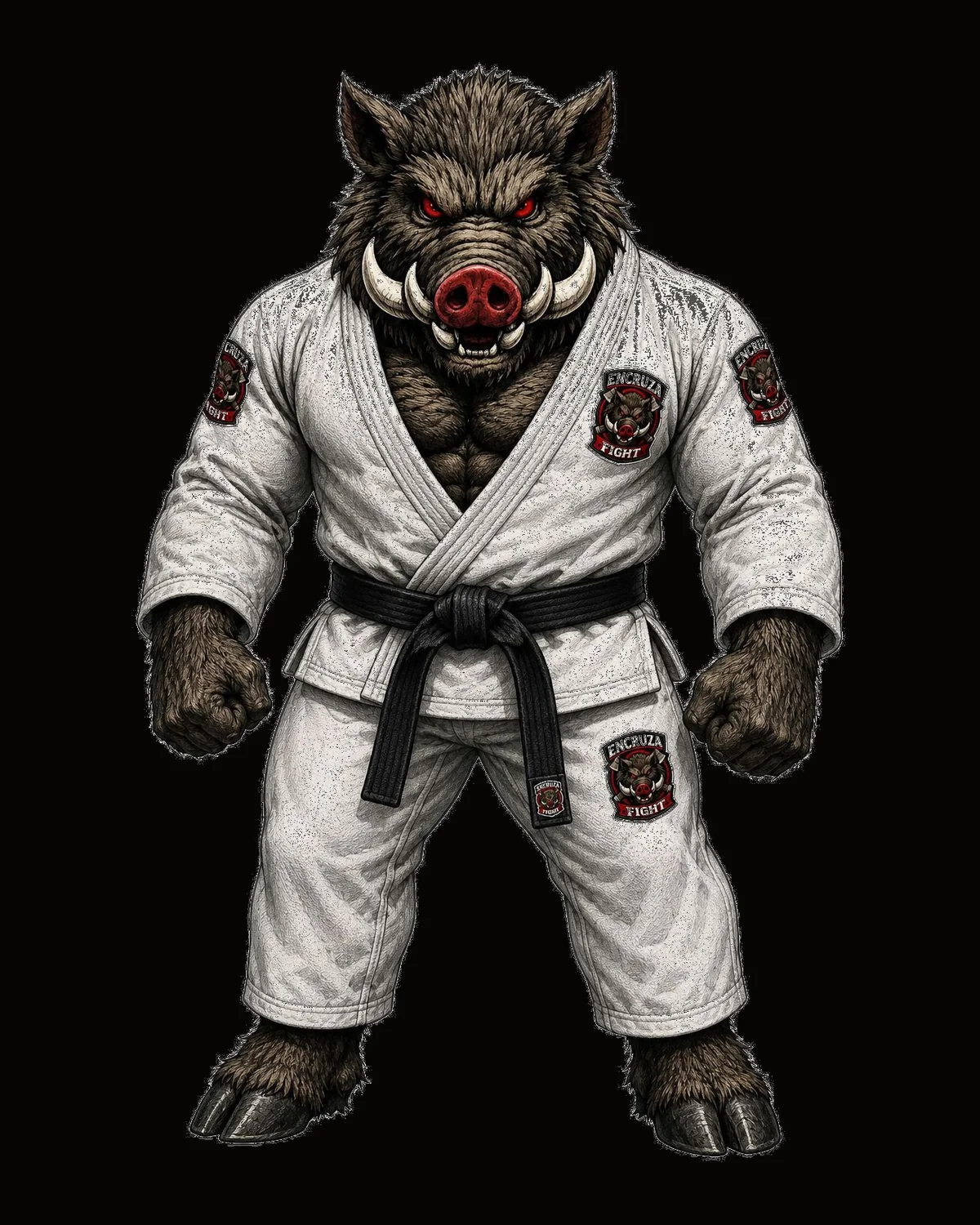 Mascote Encruza Fight com kimono representando arte e técnica